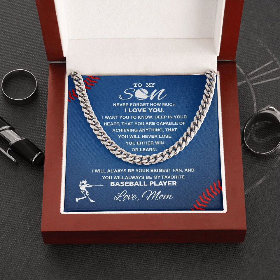 To My Baseball Son, Never Forget - Cuban Link Necklace, Cuban Link Chain