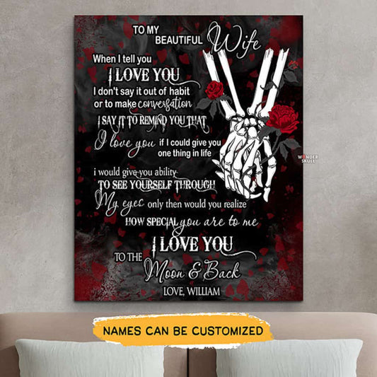 To My Beautiful Wife - Gothic Skull Couple Hold Hands Valentine Wedding Anniversary Canvas Gallery Wraps Gift