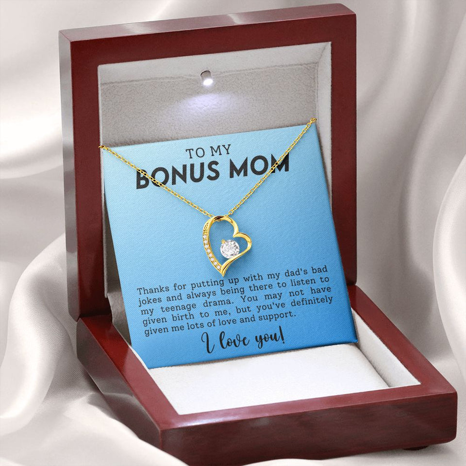 To My Bonus Mom Funny Forever Love Heart Necklace Gift for Stepmother