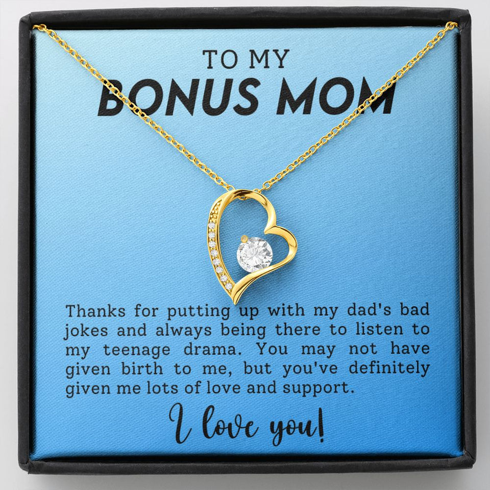 To My Bonus Mom Funny Forever Love Heart Necklace Gift for Stepmother