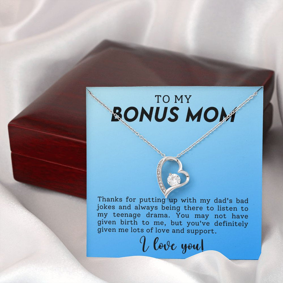 To My Bonus Mom Funny Forever Love Heart Necklace Gift for Stepmother