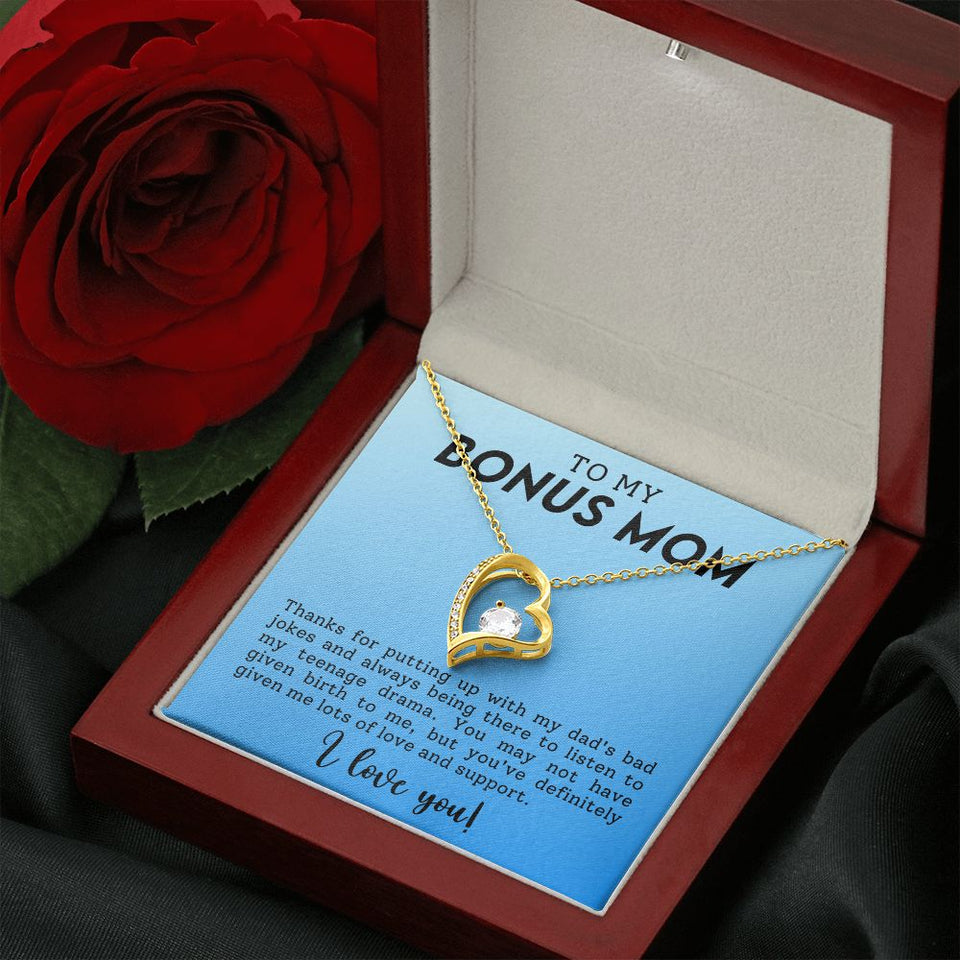 To My Bonus Mom Funny Forever Love Heart Necklace Gift for Stepmother