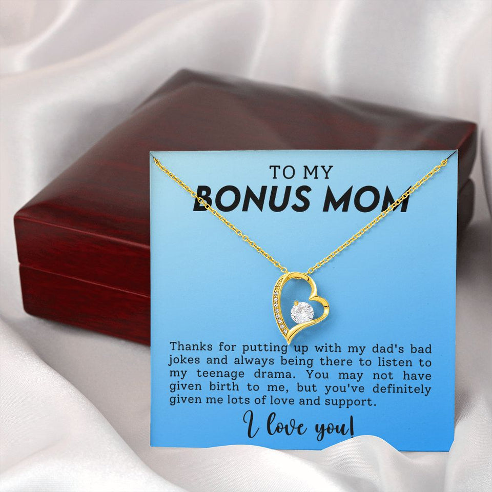 To My Bonus Mom Funny Forever Love Heart Necklace Gift for Stepmother