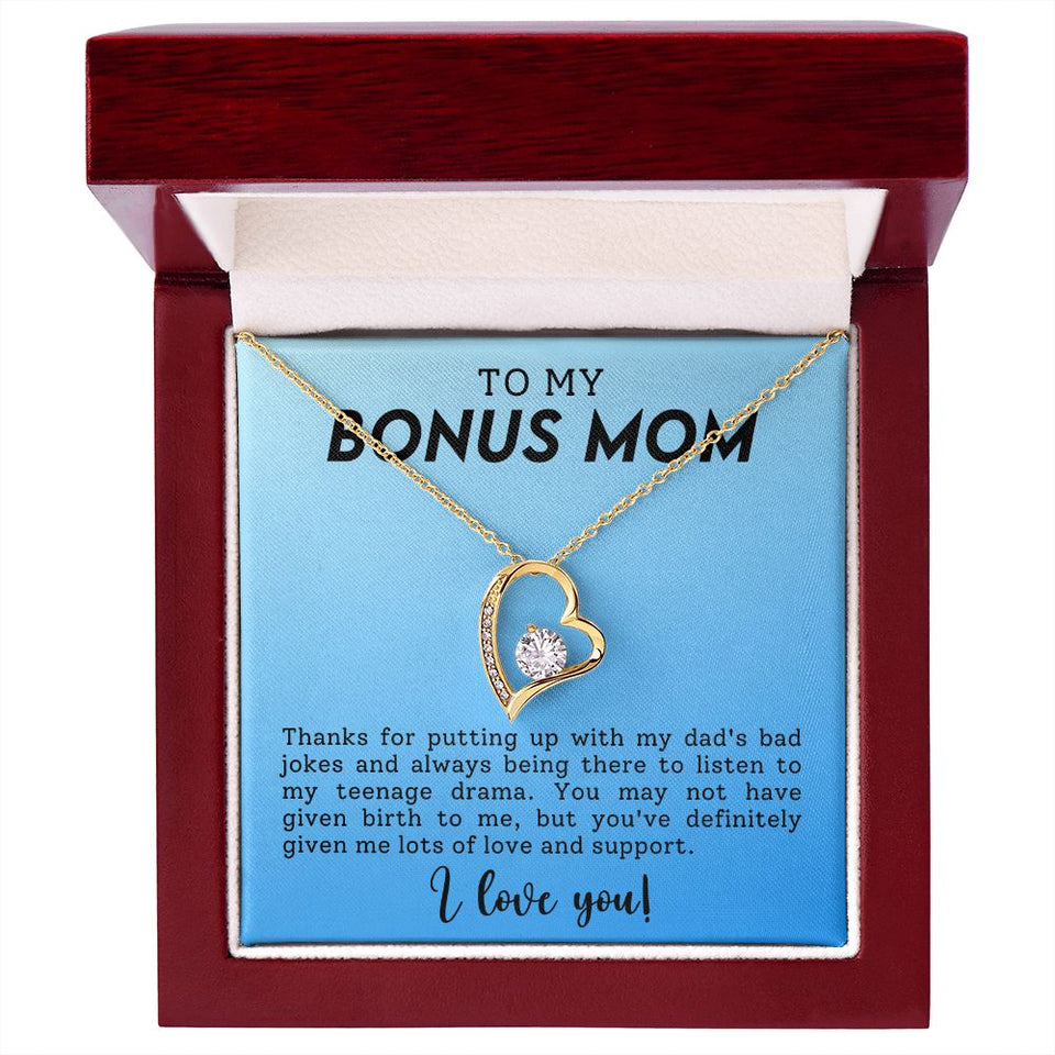 To My Bonus Mom Funny Forever Love Heart Necklace Gift for Stepmother