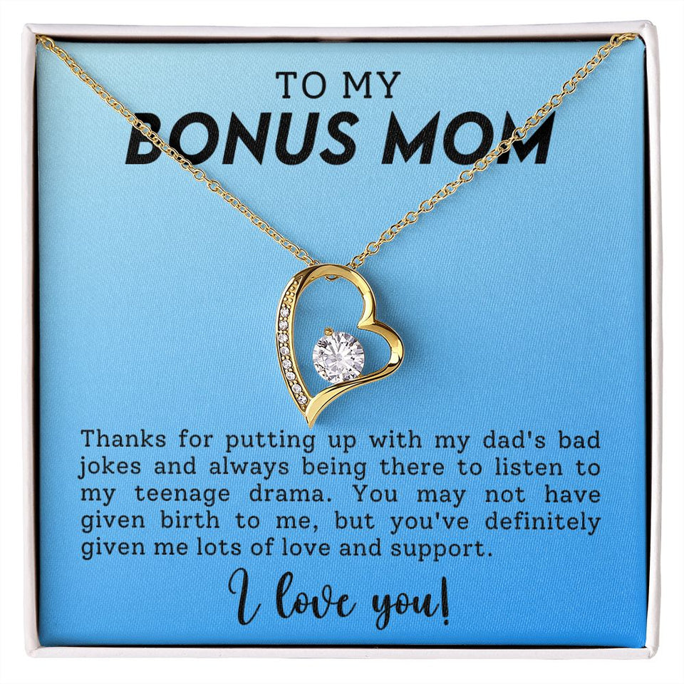 To My Bonus Mom Funny Forever Love Heart Necklace Gift for Stepmother