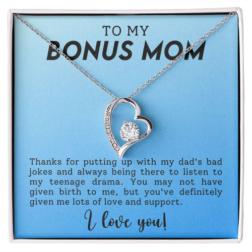 To My Bonus Mom Funny Forever Love Heart Necklace Gift for Stepmother