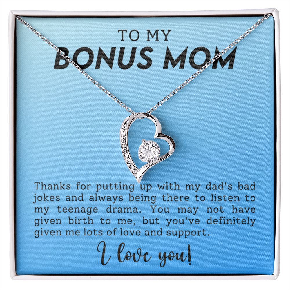 To My Bonus Mom Funny Forever Love Heart Necklace Gift for Stepmother