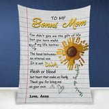 To My Bonus Mom You Didn't Give Me The Gift Of Life Handprint Sunflower Blanket Gift For Bonus Mom Mother's Day Gift Home Decor Bedding Couch Sofa Soft and Comfy Cozy