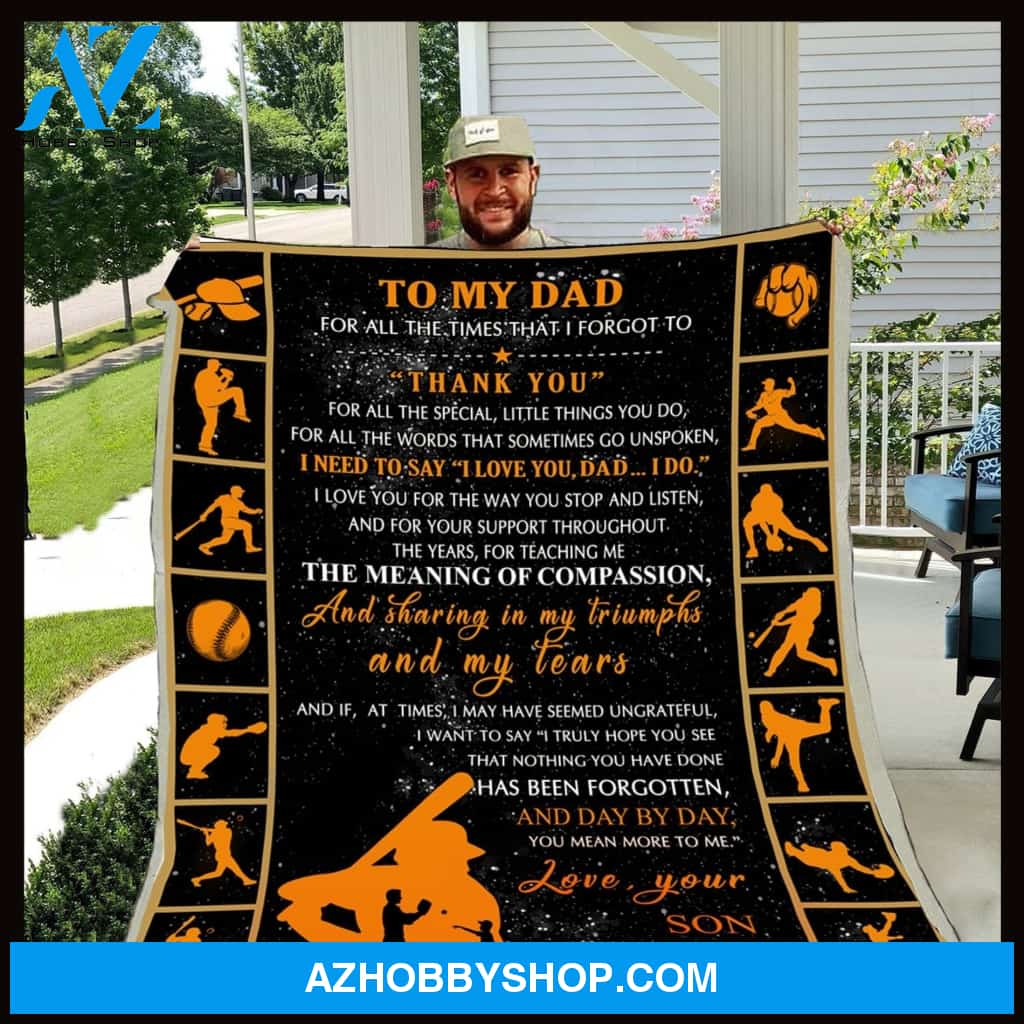 Personalized To My Dad Baseball Fleece Blanket From Son Thank You Great Customized Blanket Gifts For Father's Day Birthday Christmas Thanksgiving