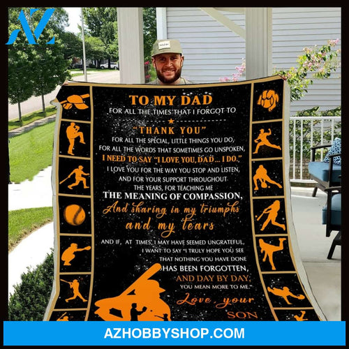 Personalized To My Dad Baseball Fleece Blanket From Son Thank You Great Customized Blanket Gifts For Father's Day Birthday Christmas Thanksgiving