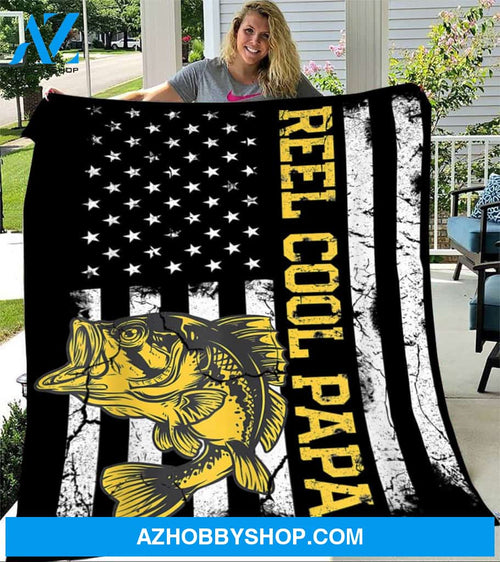 To My Dad Fishing Fleece Blanket Reel Cool Papa American Flag Great Customized Blanket For Birthday Christmas Thanksgiving