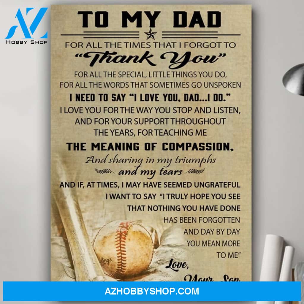 To My Dad From Son Baseball Canvas Wall Art, Wall Decor Visual Art Gift For Dad