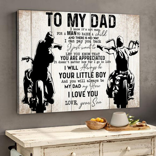 To My Dad From Son Biker Dad Motorcycles Lover Canvas Wall Art