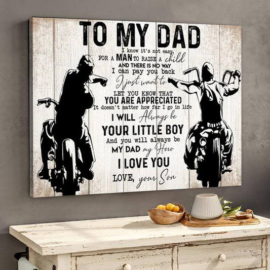 To My Dad From Son Biker Dad Motorcycles Lover Canvas Wall Art