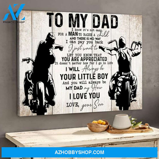 To My Dad From Son Biker Dad Motorcycles Lover Canvas Wall Art, Wall Decor Visual Art Gift Dad