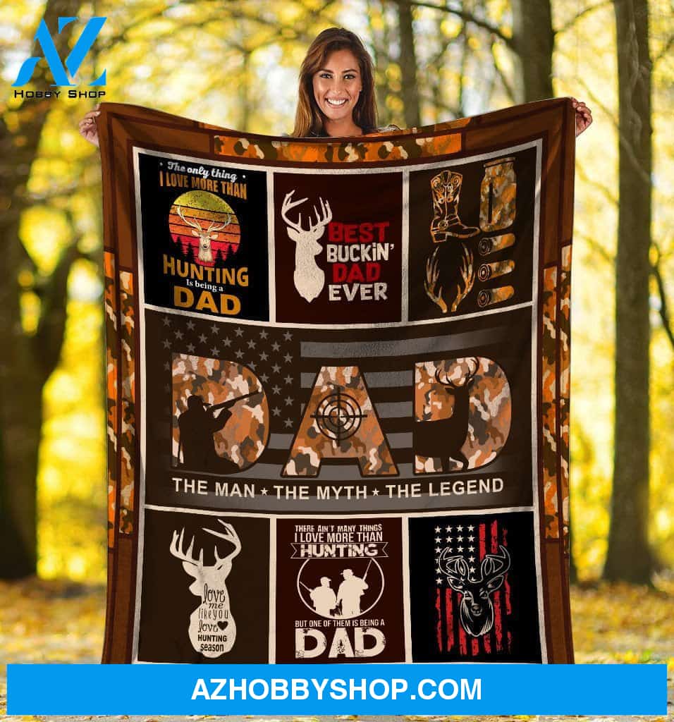 To My Dad Hunting Fleece Blanket The Man The Myth The Legend American Us Flag Great Customized Blanket For Father's Day Birthday Christmas Thanksgiving