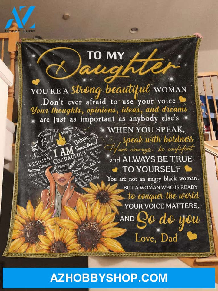  To My Daughter - Black Dad Personalized Fleece Blanket