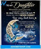 To My Daughter Blanket I Love You to The Moon and Back Blue Butterfly Fleece Blanket Mother and Daughter Blanket