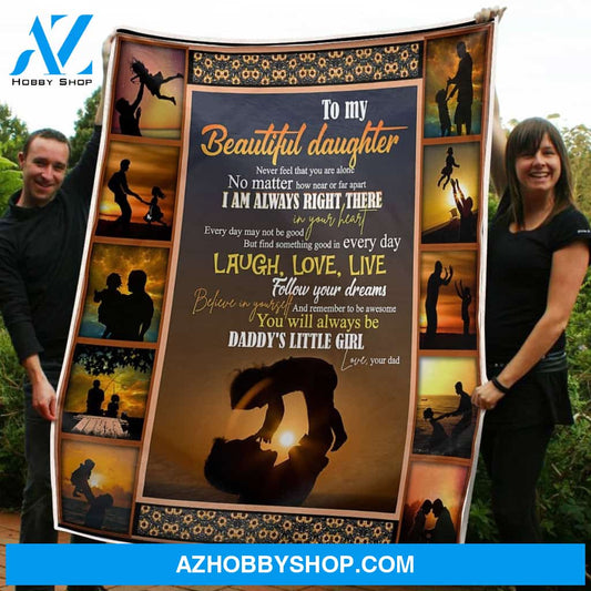 To My Daughter Daddy And Little Girl In The Sunset Gift From Dad Fleece Blanket