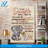 To My Daughter Elephant Sunflower Canvas Wall Art, Wall Decor Visual Art