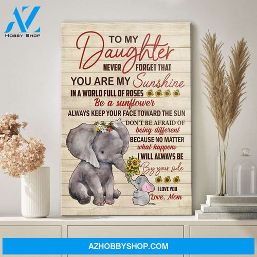To My Daughter Elephant Sunflower Canvas Wall Art, Wall Decor Visual Art