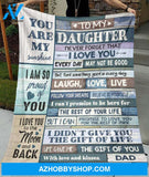 Personalized to My Daughter Fleece Blanket for Daughter from Mom Dad You are My Sunshine Great Customized Blanket for Birthday Christmas Thanksgiving Graduation Wedding