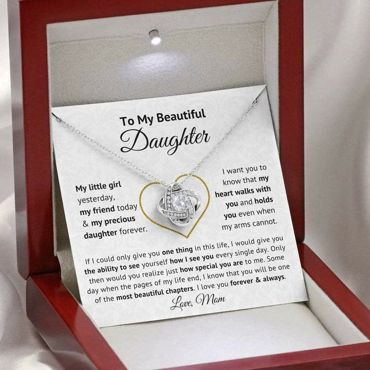 To My Beautiful Daughter My Little Girl Yesterday My Friend Today & My Precious Daughter Forever Love Knot Necklace