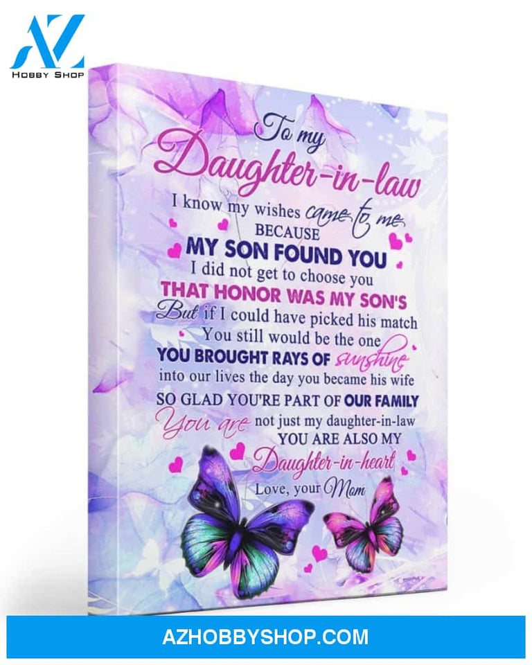 To My Daughter In Law I Know My Wishes Came To Me Butterflies Canvas Wall Art, Wall Decor Visual Art
