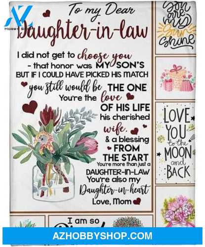 To My Daughter-in-law You Are Also My Daughter-in-heart Gifts From Mom Freece Blanket