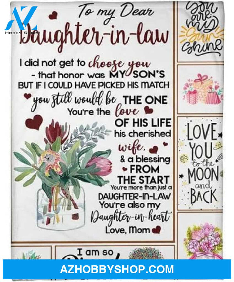 To My Daughter-in-law You Are Also My Daughter-in-heart Gifts From Mom Freece Blanket