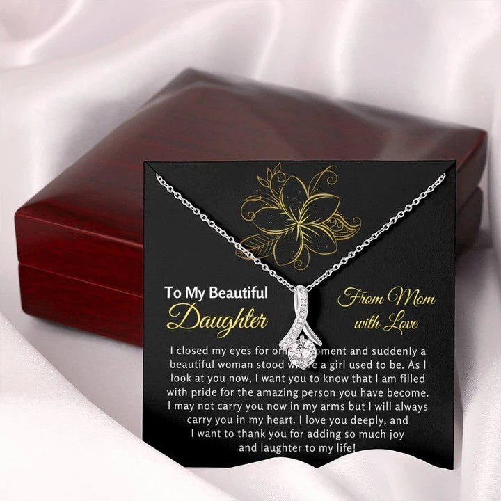 To My Beautiful Daughter Necklace Gift From Mom with Love I will always carry you in my heart Alluring Beauty Necklace