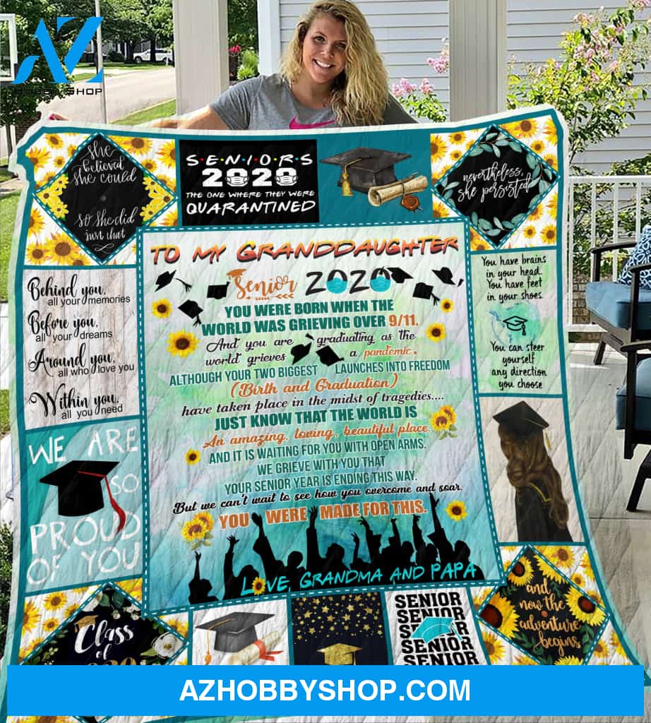 To My Daughter Senior 2020 Grandma and Papa Quilt Blanket - FitWearPro