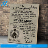 To My Daughter Spartan Canvas Print Wall Art - Matte Canvas