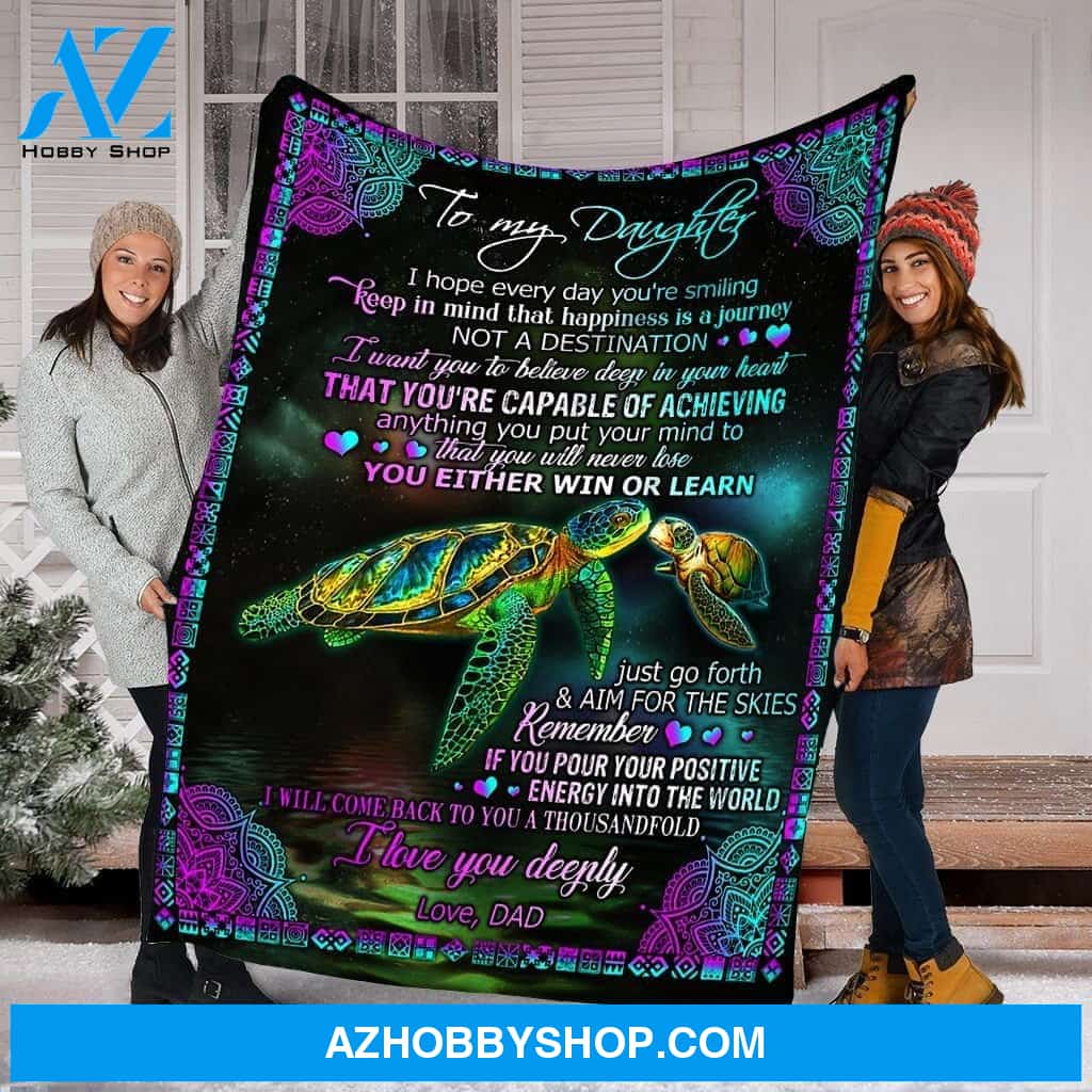 To My Daughter Turtles Fleece Blanket - Gift For Daughter From Dad