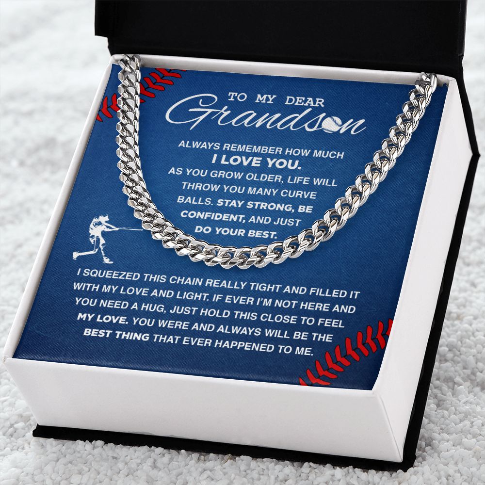 To My Dear Baseball Grandson - Cuban Link Necklace, Cuban Link Chain
