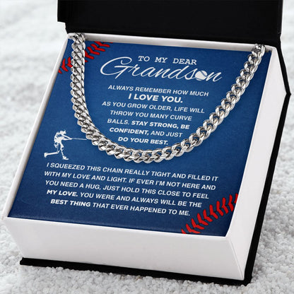 To My Dear Baseball Grandson - Cuban Link Necklace, Cuban Link Chain