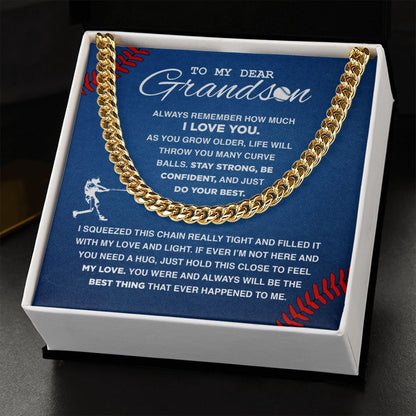 To My Dear Baseball Grandson - Cuban Link Necklace, Cuban Link Chain