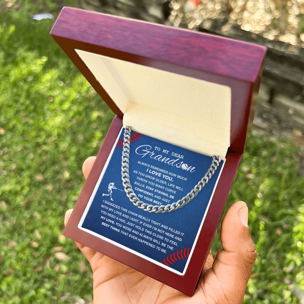 To My Dear Baseball Grandson - Cuban Link Necklace, Cuban Link Chain