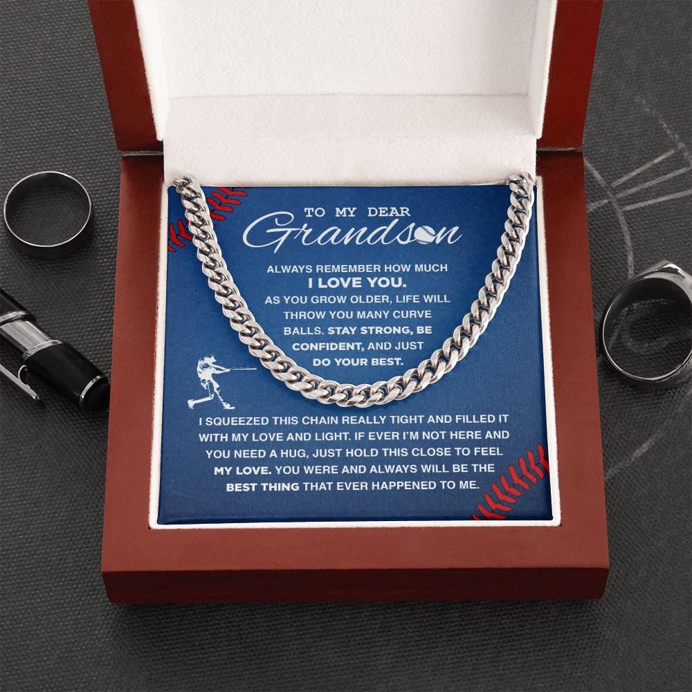To My Dear Baseball Grandson - Cuban Link Necklace, Cuban Link Chain