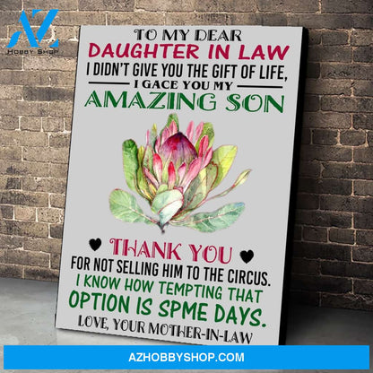 To My Dear Daughter In Law From Your Mother Canvas Print Wall Art - Matte Canvas