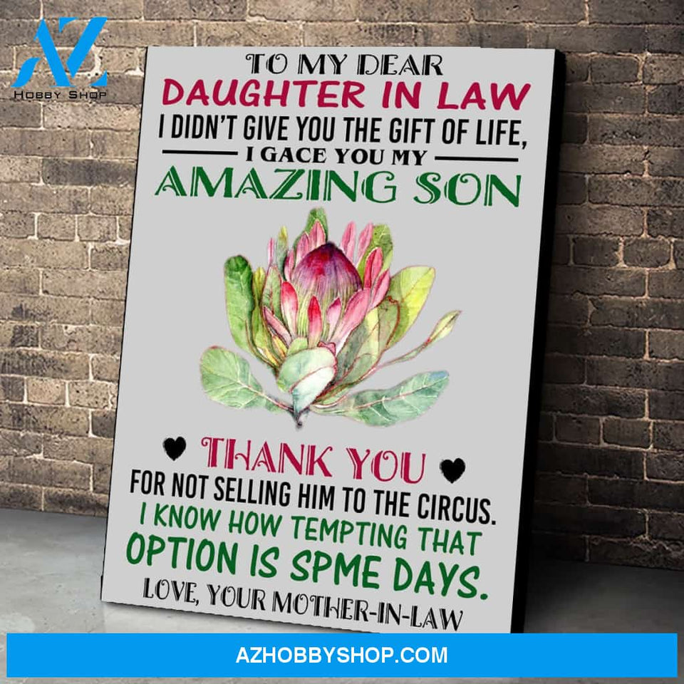 To My Dear Daughter In Law From Your Mother Canvas Print Wall Art - Matte Canvas