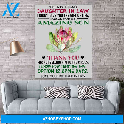 To My Dear Daughter In Law From Your Mother Canvas Print Wall Art - Matte Canvas
