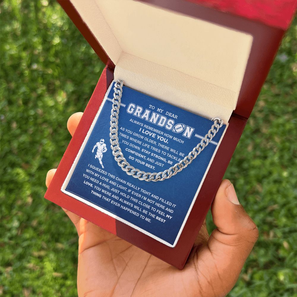 To My Dear Grandson Football - Cuban Link Necklace, Cuban Link Chain