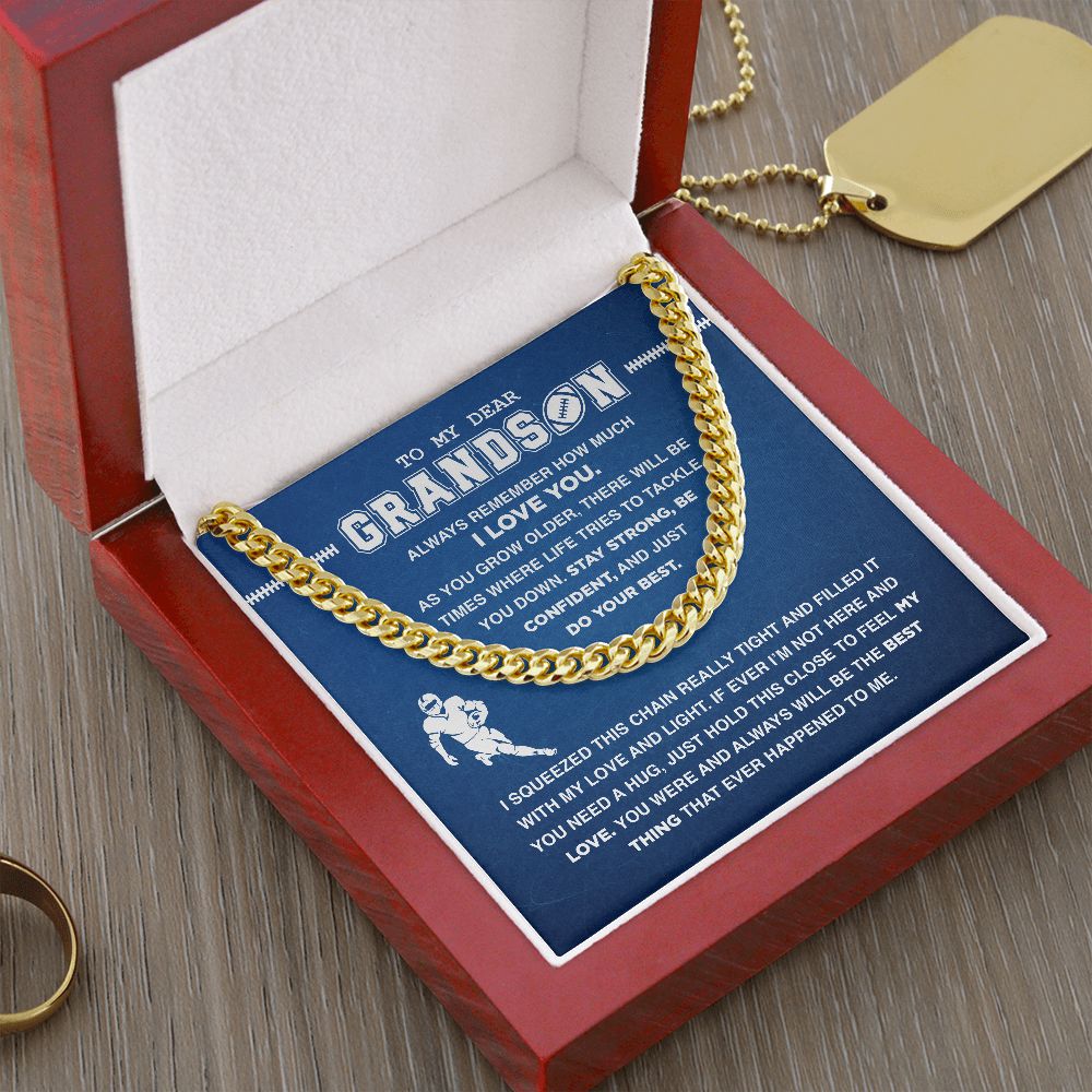 To My Dear Grandson Football - Cuban Link Necklace, Cuban Link Chain