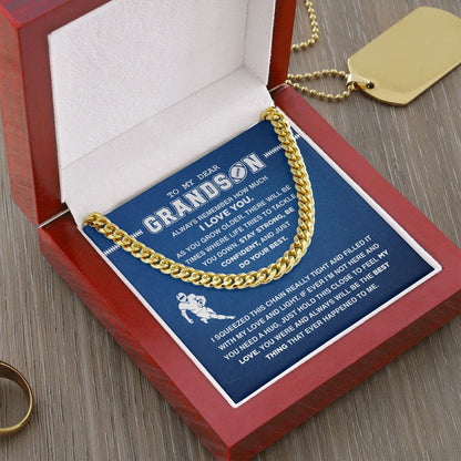 To My Dear Grandson Football - Cuban Link Necklace, Cuban Link Chain