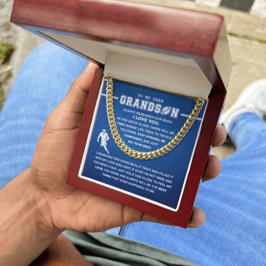 To My Dear Grandson Football - Cuban Link Necklace, Cuban Link Chain