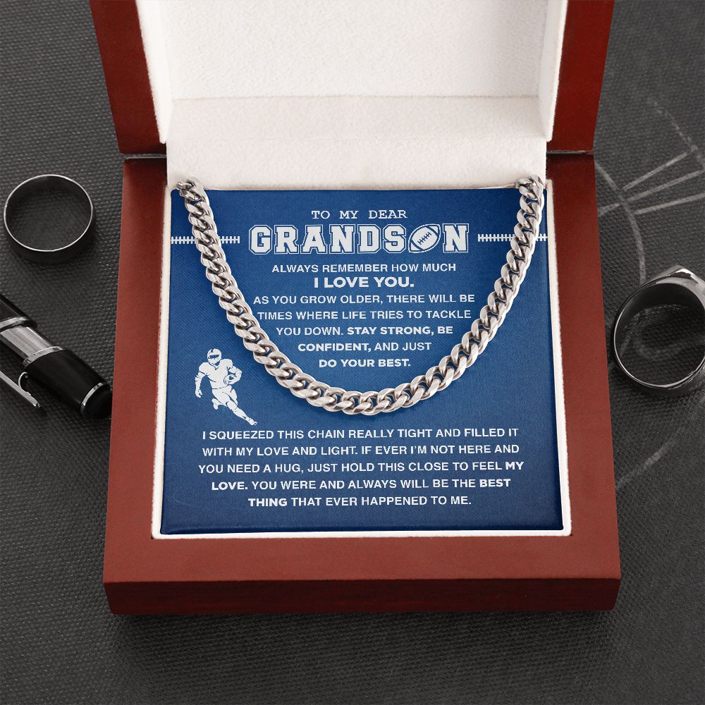 To My Dear Grandson Football - Cuban Link Necklace, Cuban Link Chain