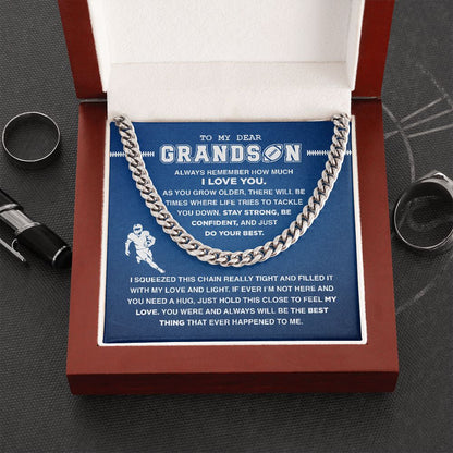 To My Dear Grandson Football - Cuban Link Necklace, Cuban Link Chain