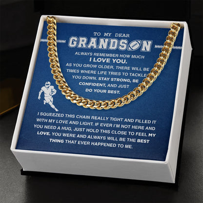To My Dear Grandson Football - Cuban Link Necklace, Cuban Link Chain