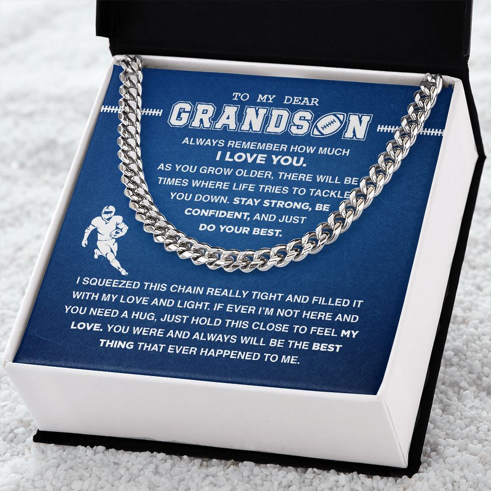 To My Dear Grandson Football - Cuban Link Necklace, Cuban Link Chain